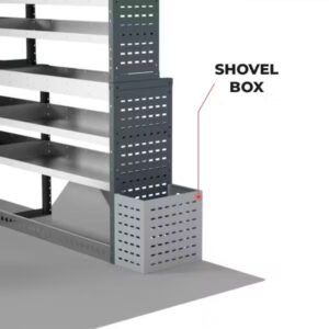Galvanised Steel Shovel Box, available as 400h x 330w x 250d or 400h x 430w x 250d