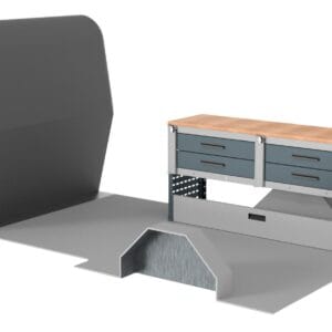 Van Workbench/4 Drawer Unit & Drop Front & Full Width Birchwood Workbench – Height 730mm/Width 1500mm/Depth 435mm