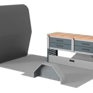 Van Workbench/4 Drawer Unit & Drop Front & Full Width Birchwood Workbench - Height 730mm/Width 1500mm/Depth 435mm